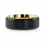 Load image into Gallery viewer, Mens Black Titanium Flat Brushed Yellow Gold Plating Interior Wedding Ring - Polished Beveled Comfort Fit - 8mm Wide - Style name: VELVET