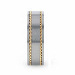 Load image into Gallery viewer, Mens Titanium 14K Yellow Gold Dual Braided Inlay Wedding Ring - Flat Brushed Comfort Fit - 8mm Wide - Style name: FERDINAND