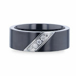 Load image into Gallery viewer, Mens Black Titanium Set Of 3 Diamonds Small Silver-Coated Diagonal Design Wedding Ring - Flat Brushed Comfort Fit - 8mm Wide - Style name: JAGUAR