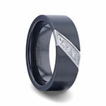 Load image into Gallery viewer, Mens Black Titanium Set Of 3 Diamonds Small Silver-Coated Diagonal Design Wedding Ring - Flat Brushed Comfort Fit - 8mm Wide - Style name: JAGUAR