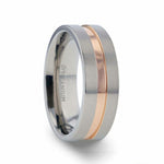 Load image into Gallery viewer, Mens Titanium Rose Gold Plated Groove Center Wedding Ring - Flat Brushed Comfort Fit - 8mm Wide - Style name: MARS