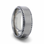 Load image into Gallery viewer, Mens Titanium Black Sapphire Polished Beveled Edges Wedding Ring - Flat Brushed Comfort Fit - 8mm Wide - Style name: CHAMPION