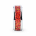 Load image into Gallery viewer, Mens Titanium Red Opal Inlay Wedding Ring - Beveled Comfort Fit - 8mm Wide - Style name: CASSIOPEIA