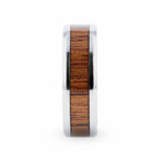 Load image into Gallery viewer, Mens Titanium Teak Wood Inlaid Flat Wedding Ring - Polished Beveled Comfort Fit - 8mm Wide - Style name: TECTON