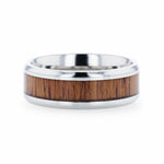 Load image into Gallery viewer, Mens Titanium Teak Wood Inlaid Flat Wedding Ring - Polished Beveled Comfort Fit - 8mm Wide - Style name: TECTON