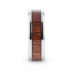 Load image into Gallery viewer, Mens Titanium Mahogany Wood Inlaid Flat Wedding Ring - Polished Beveled Comfort Fit - 8mm Wide - Style name: MELIA