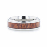 Load image into Gallery viewer, Mens Titanium Mahogany Wood Inlaid Flat Wedding Ring - Polished Beveled Comfort Fit - 8mm Wide - Style name: MELIA