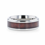 Load image into Gallery viewer, Mens Titanium Red Wood Inlaid Flat Wedding Ring - Polished Beveled Comfort Fit - 8mm Wide - Style name: SEQUIOA