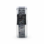 Load image into Gallery viewer, Mens Titanium Dark Deer Antler Inlaid Flat Wedding Ring - Polished Beveled Comfort Fit - 8mm Wide - Style name: MELANISTIC
