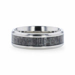 Load image into Gallery viewer, Mens Titanium Dark Deer Antler Inlaid Flat Wedding Ring - Polished Beveled Comfort Fit - 8mm Wide - Style name: MELANISTIC
