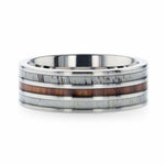 Load image into Gallery viewer, Mens Wood Inlaid Titanium White Double Deer Antler Edges Wedding Ring - Flat Polished Comfort Fit - 8mm Wide - Style name: TRIPOLI
