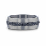 Load image into Gallery viewer, Mens Titanium Black Sapphire Stones Inlay Wedding Ring - Domed Brushed Comfort Fit - 8mm Wide - Style name: AVIATOR