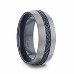Load image into Gallery viewer, Mens Titanium Black Sapphire Stones Inlay Wedding Ring - Domed Brushed Comfort Fit - 8mm Wide - Style name: AVIATOR