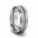 Load image into Gallery viewer, Mens Titanium Steel Cable Inlaid Brushed Center Wedding Ring - Polished Beveled Comfort Fit - 8mm Wide - Style name: ALBERT
