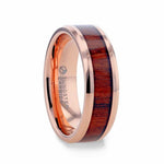 Load image into Gallery viewer, Mens Tungsten Rose Gold Plated Koa Wood Inlaid Wedding Ring - Polished Beveled Comfort Fit - 8mm Wide - Style name: DYLAN