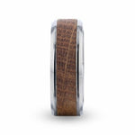 Load image into Gallery viewer, Mens Titanium Genuine Whiskey Barrel Inlaid Wedding Ring - Polished Beveled Comfort Fit - 8mm Wide - Style name: CASK
