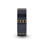 Load image into Gallery viewer, Mens Black Titanium 6 Gold Plated Stainless Steel Bezels Triple Black Diamond Setting Wedding Ring - Flat Brushed Comfort Fit - 8mm Wide - Style name: MURAMASA