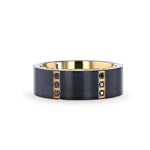Load image into Gallery viewer, Mens Black Titanium 6 Gold Plated Stainless Steel Bezels Triple Black Diamond Setting Wedding Ring - Flat Brushed Comfort Fit - 8mm Wide - Style name: MURAMASA