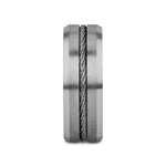 Load image into Gallery viewer, Mens Tungsten Flat Steel Wire Cable Inlay Wedding Ring - Beveled Comfort Fit - 8mm Wide - Style name: LANNISTER