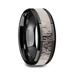 Load image into Gallery viewer, Mens Black Ceramic Ombre Antler Inlay Wedding Ring - Polished Beveled Comfort Fit - 8mm Wide - Style name: TRES