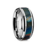 Load image into Gallery viewer, Mens Tungsten Carbide Spectrolite Inlay Polished Finish Wedding Ring - Polished Beveled Comfort Fit - 8mm Wide - Style name: ESSENCE