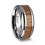 Load image into Gallery viewer, Mens Tungsten Teak Wood Inlay Wedding Ring - Polished Beveled Comfort Fit - 6mm 8mm 10mm Wide - Style name: TEKKU