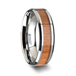 Load image into Gallery viewer, Mens Tungsten Black Cherry Wood Inlay Wedding Ring - Polished Bevels Comfort Fit - 6mm 8mm 10mm Wide - Style name: BRUNSWICK