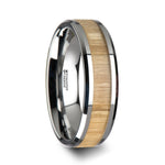 Load image into Gallery viewer, Mens Tungsten Carbide Ash Wood Inlay Wedding Ring - Polished Beveled Comfort Fit - 6mm 8mm 10mm Wide - Style name: SAMARA
