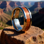 Load image into Gallery viewer, Mens Tungsten Real Hardwood Mahogany Inlay Wedding Ring - Polished Beveled Comfort Fit - 4mm 6mm 8mm 10mm Wide - Style name: KHAYA