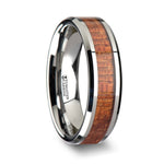 Load image into Gallery viewer, Mens Tungsten Real Hardwood Mahogany Inlay Wedding Ring - Polished Beveled Comfort Fit - 4mm 6mm 8mm 10mm Wide - Style name: KHAYA