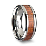 Load image into Gallery viewer, Mens Tungsten Real Hardwood Mahogany Inlay Wedding Ring - Polished Beveled Comfort Fit - 4mm 6mm 8mm 10mm Wide - Style name: KHAYA
