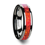 Load image into Gallery viewer, Mens Tungsten Red Opal Inlay Wedding Ring - Beveled Comfort Fit - 4mm 6mm 8mm Wide - Style name: NEBULA