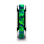 Load image into Gallery viewer, Mens Tungsten Green Blue Opal Inlay Wedding Ring - Beveled Edges Comfort Fit - 6mm 8mm Wide - Style name: PHOTON