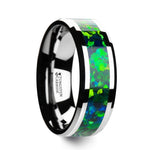 Load image into Gallery viewer, Mens Tungsten Green Blue Opal Inlay Wedding Ring - Beveled Edges Comfort Fit - 6mm 8mm Wide - Style name: PHOTON