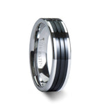 Load image into Gallery viewer, Mens Tungsten Black Ceramic Inlay Wedding Ring - Flat Grooved Comfort Fit - 6mm 8mm 10mm Wide - Style name: EDINBURGH