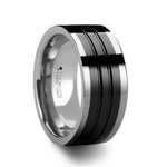 Load image into Gallery viewer, Mens Tungsten Black Ceramic Inlay Wedding Ring - Flat Grooved Comfort Fit - 6mm 8mm 10mm Wide - Style name: EDINBURGH