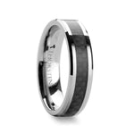 Load image into Gallery viewer, Mens Tungsten Black Carbon Fiber Inlay Wedding Ring - Beveled Comfort Fit - 4mm 6mm 7mm 8mm 10mm 12mm Wide - Style name: MAXIMUS