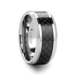 Load image into Gallery viewer, Mens Tungsten Black Carbon Fiber Inlay Wedding Ring - Beveled Comfort Fit - 4mm 6mm 7mm 8mm 10mm 12mm Wide - Style name: MAXIMUS