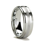 Load image into Gallery viewer, Mens Tungsten Carbide Raised Center Wedding Ring - Brushed Stripe Comfort Fit - 6mm 8mm Wide - Style name: VALKYRIE