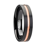 Load image into Gallery viewer, Mens Black Ceramic Rose Gold Groove Wedding Ring - Brushed Comfort Fit - 4mm 6mm 8mm 10mm Wide - Style name: VENICE