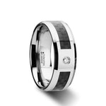 Load image into Gallery viewer, Mens Tungsten Black Carbon Fiber And White Diamond Setting Wedding Ring - Beveled Comfort Fit - 8mm Wide - Style name: CAYMAN