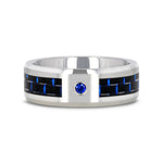 Load image into Gallery viewer, Mens Tungsten Black And Blue Carbon Fiber Blue Sapphire Setting Wedding Ring - Bevelled Comfort Fit - 8mm Wide - Style name: NEPTUNE