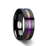 Load image into Gallery viewer, Mens Black Ceramic Rainbow Groove Wedding Ring - Flat Brushed Comfort Fit - 4mm 6mm 8mm Wide - Style name: AZURE
