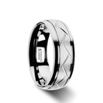 Load image into Gallery viewer, Mens Tungsten Carbide Crisscross Grooves Domed Wedding Ring - Brushed Finish Comfort Fit - 8mm Wide - Style name: OCTAVIAN