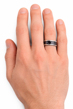 Load image into Gallery viewer, Mens Black Ceramic Diamond Faceted Spinner Wedding Ring - Polished Beveled Edges Comfort Fit - 8mm Wide - Style name: HICKOK