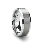 Load image into Gallery viewer, Mens Tungsten Brushed Center Flat Wedding Ring - Beveled Comfort Fit - 4mm 6mm 7mm 8mm 10mm 12mm Wide - Style name: SHEFFIELD
