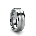Load image into Gallery viewer, Mens Tungsten Carbide Brushed Stripe Wedding Ring - Flat Beveled Comfort Fit - 6mm 8mm Wide - Style name: GRENOBLE