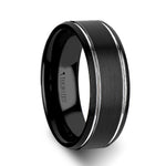 Load image into Gallery viewer, Mens Tungsten Carbide Brushed Finish Polished Grooves Black Wedding Ring - Beveled Comfort Fit - 6mm 8mm Wide - Style name: NOCTURNE