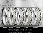 Load image into Gallery viewer, Mens Tungsten Carbide White Carbon Fiber Inlay Wedding Ring - Beveled Comfort Fit - 4mm 6mm 8mm 10mm 12mm Wide - Style name: ULTIMUS