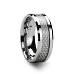 Load image into Gallery viewer, Mens Tungsten Carbide White Carbon Fiber Inlay Wedding Ring - Beveled Comfort Fit - 4mm 6mm 8mm 10mm 12mm Wide - Style name: ULTIMUS
